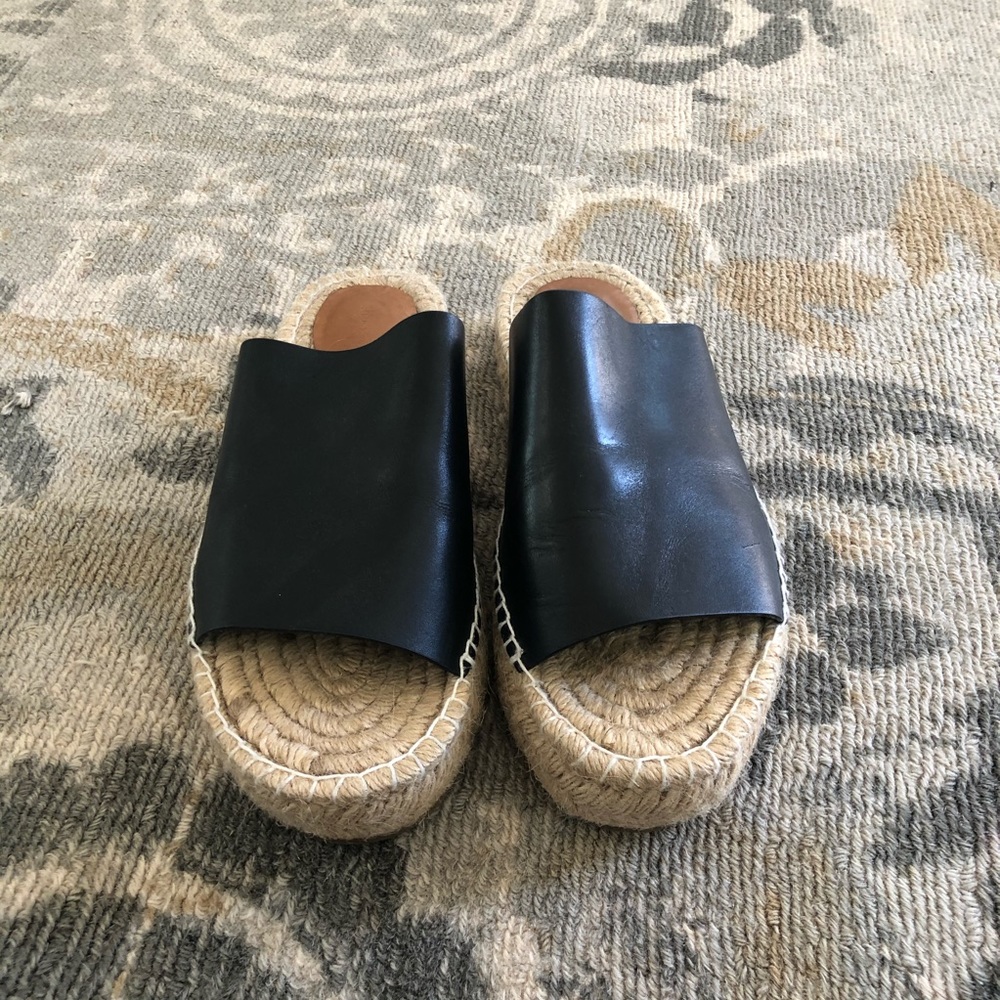 Black leather espadrilles